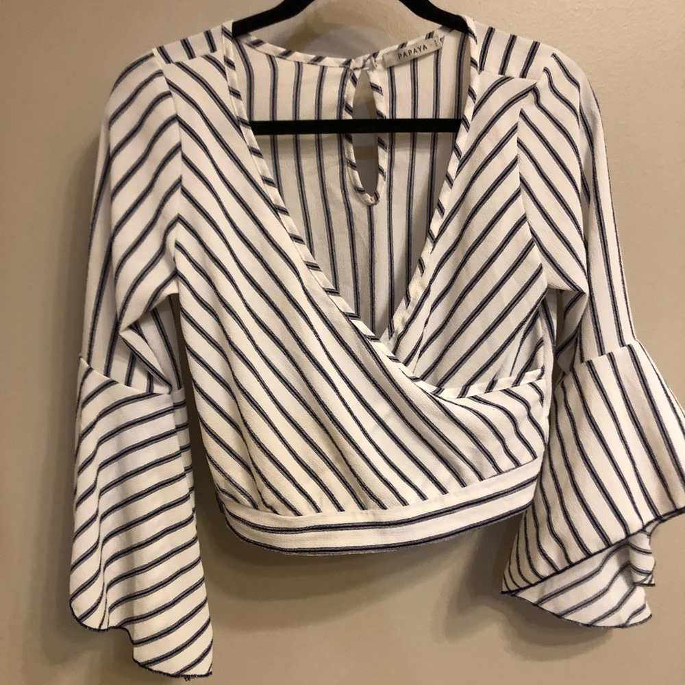 Bell-Sleeve Striped Crop Top